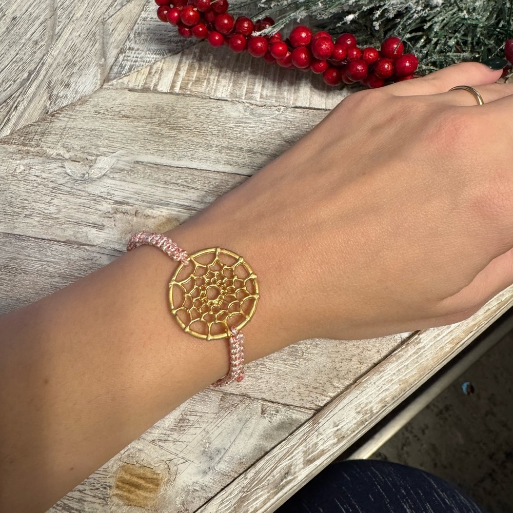 Dreamcatcher bracelet handmade pink and gold